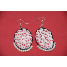 QUILLING SCROLL EARRINGS(WHITE WITH PEARLS)