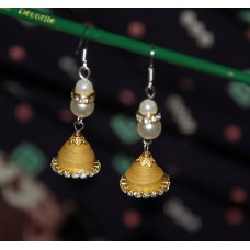 QUILLING JHUMKAS(GOLDEN WITH STONES)